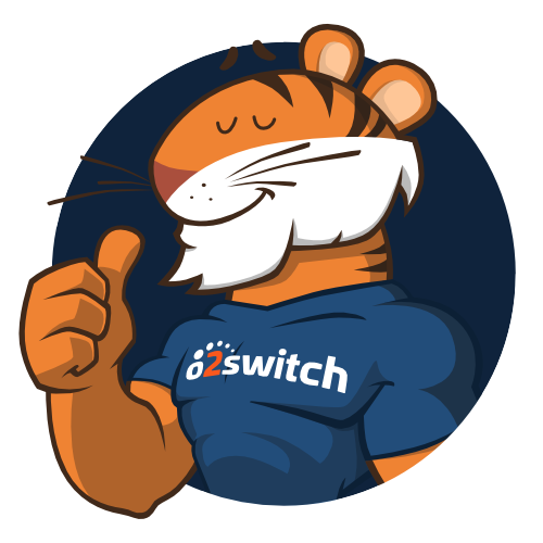 Tiger mascotte de o2switch faisant un geste positif.