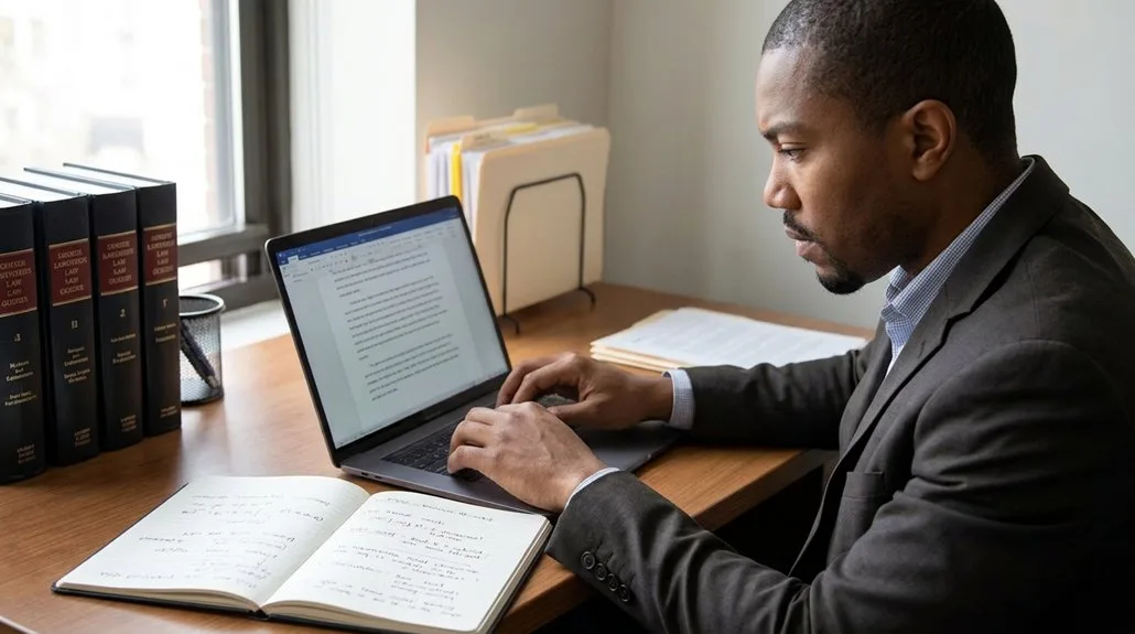 Avocat travaillant sur ordinateur dans son bureau
