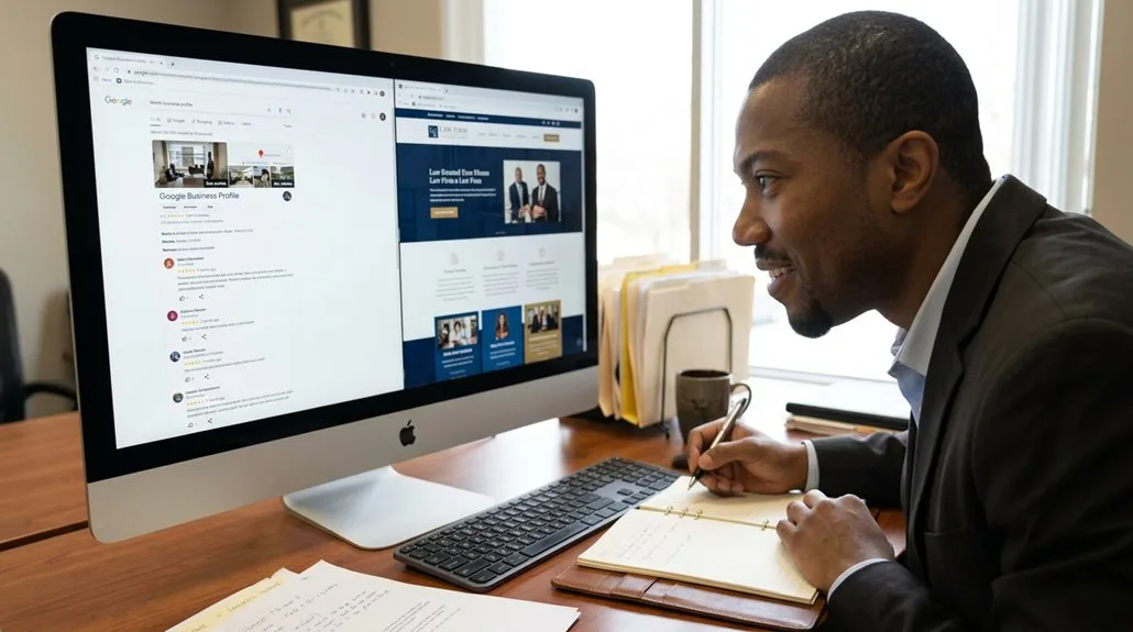 Avocat consultant des avis Google sur son ordinateur