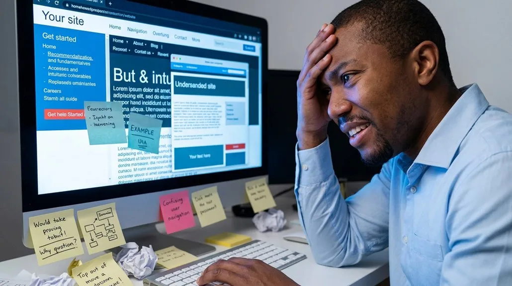 Homme frustré devant une maquette de site web