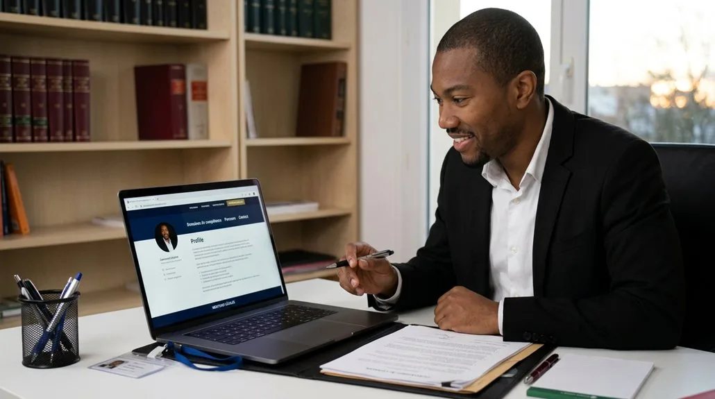 Avocat consultant son profil professionnel sur un ordinateur portable